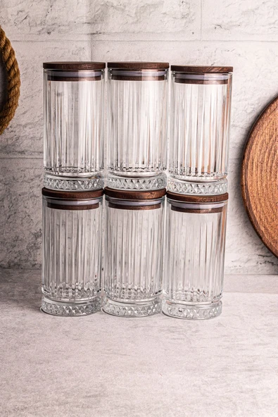 Snippy Mira 6'lı Ahşap Vakumlu Kapaklı Cam Saklama Kabı 450 ml 6 Adet - Resim 7