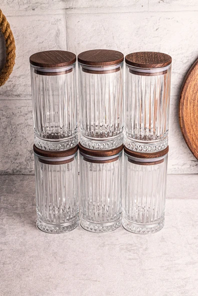 Snippy Mira 6'lı Ahşap Vakumlu Kapaklı Cam Saklama Kabı 450 ml 6 Adet - Resim 3