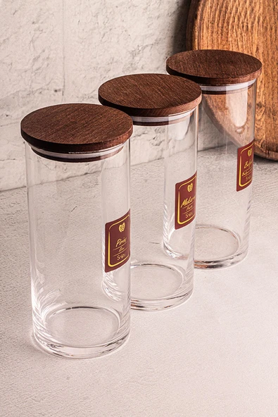 Snippy Story - 3'lü Etiketli Cam Jumbo Saklama Kabı Baharatlık Takımı 1150 ml - Erzak Saklama Kabı Seti - 5