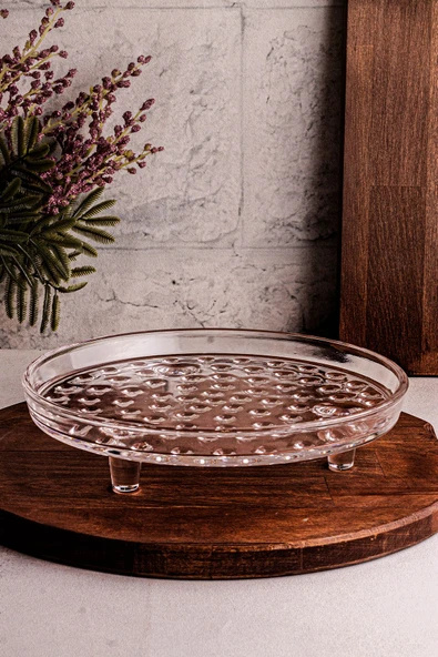 Snippy Vitria - Cam Ayaklı Yuvarlak Kek ve Pasta Sunumluk Kek Kurabiye Pasta Tabağı - Resim 3