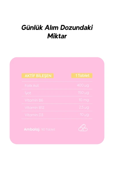 Iyot, Vitamin B6 Ve B12 (metilkobalamin) Folik Asit Içeren Takviye Edici Gıda 90 Kapsül - 4