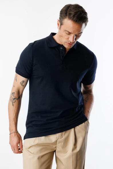 Erkek Çekmeyen Pamuklu Kumaş Regular Fit Standart Kesim Polo Yaka Tişört POLOYAKA-T-SHIRT1 - 4