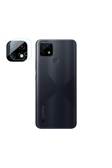 Realme C21 Uyumlu Çerçeveli Kamera Camı - Siyah