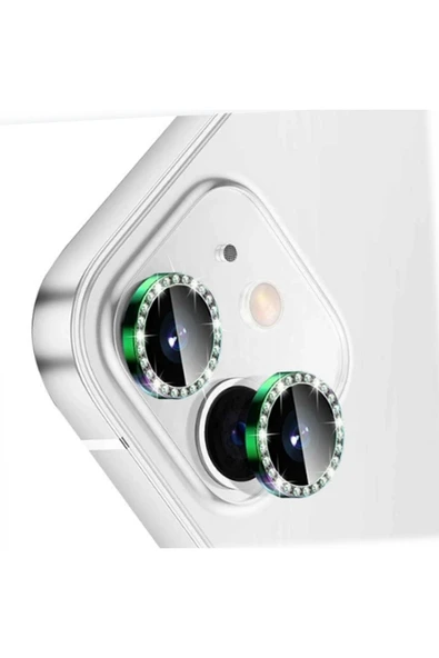 Apple iPhone 11 Pro Uyumlu Diamond Taşlı Model Kamera Cam Koruyucu - Yeşil