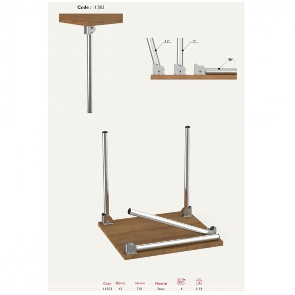 Tempo Masa Ayağı Katlanır Krom Metal 71 cm 4 Adet - 2