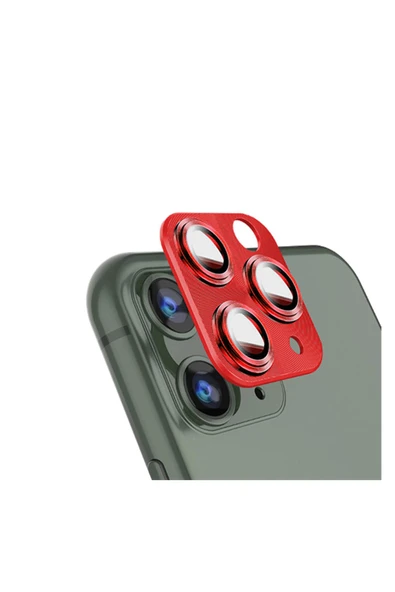Apple Iphone 11 Pro Uyumlu Metalik Seri Kamera Cam Koruyucu - Kırmızı