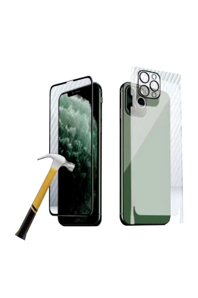 Caısles Apple iPhone 11 Pro Uyumlu Ön-Arka-Kamera Set Matte Full Body 3in1 Nano Ekran - Siyah