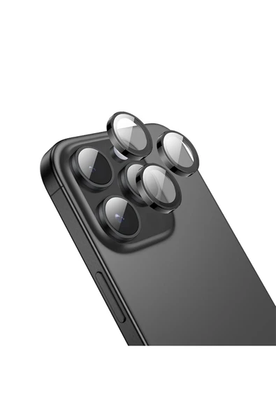 Apple iPhone 16 Pro Max Uyumlu Alüminyum Seri Kamera Cam Koruyucu - Siyah