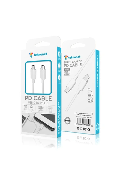 TN-DC14 PD 20W QC3.0A Uyumlu Plastik 100 Cm Type-C To Type-C Şarj ve Data Kablosu