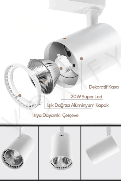 Voxify Raylı 3 Spotlu Aydınlatma Sistemi Beyaz Kasa Beyaz Işık Tavan Armatürü - 2