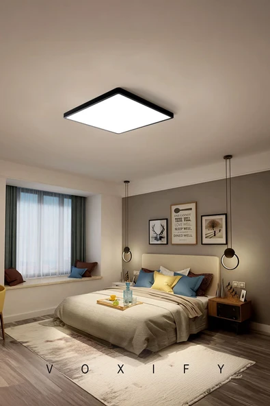 Voxify 30x30 cm Büyük Boy 24W Siyah Kasa Led Panel Avize Armatür Salon Banyo Balkon Tuvalet ve Wc Lambası - Resim 2