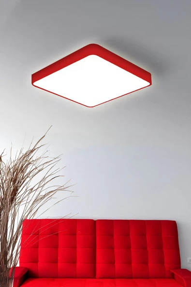 Voxify Büyük Boy Kare Kırmızı 18w Tavan Led Aydınlatma Armatür Salon Avize Aydınlatma Metal Kasa Beyaz Işık