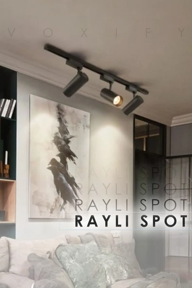 Voxify Raylı 3 Spotlu Aydınlatma Sistemi Siyah Kasa Beyaz Işık Tavan Armatürü