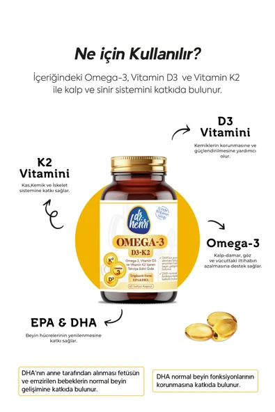 Balık Yağı Içeren Omega-3 D3 & K2 Vitamin 60 Kapsül Takviye Edici Gıda - 2