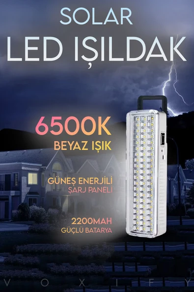 Voxify Pro Acil Durum Led & Kamp Lambası Güneş Şarjlı Işıldak 2 Kademeli Aydınlatma Tamir Ev Kamp El Feneri