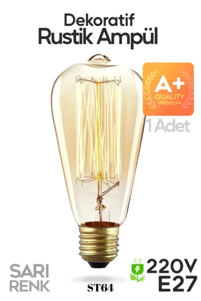 Voxify Dekoratif Retro Rustik Ampül E27 Standart Duy 220v Ev Cafe Aplik Abajur Tavan Ampülü St-64