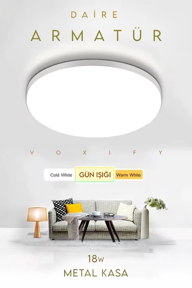 Voxify Modern Ledli Avize Tavana Sıfır Salon Mutfak Oturma Odası Avize Panel Light 3200K Sarı Işık