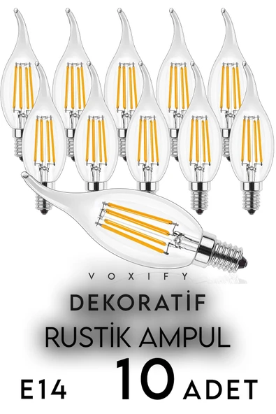 Voxify 10 Adet Dekoratif Retro Rustik Ampül E14 İnce Duy Avize Aplik Cafe Aplik Abajur Tavan Ampülü Sarı