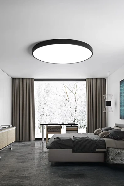 Voxify Siyah Kasa Yuvarlak Sarı Işık Tavana Sıfır Led Armatür Aplik Avize Lambası Aydınlatma Çapında 18w - Resim 3