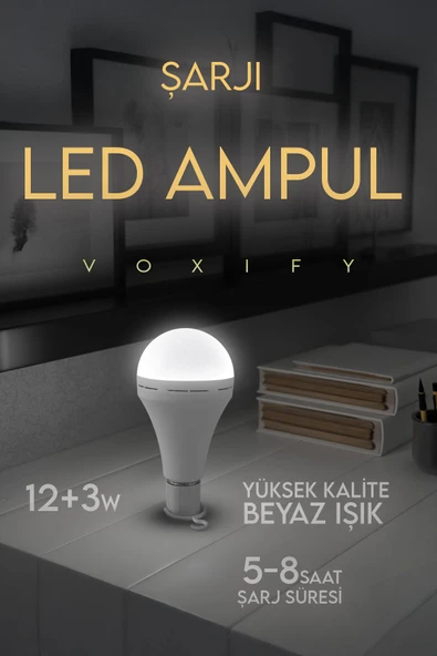 Voxify Şarjlı Ampül Ultra Acil Durum & Kamp Işığı 220v Beyaz E27 Duy Otomatik %80 Tasarruflu 8 (Saat) - 7