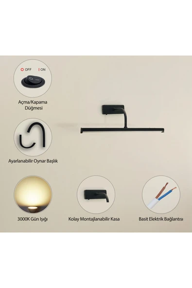 Voxify Beyaz Parlak Siyah Kaplama Oynar Başlıklı Çevre Dostu Led Flüt Aplik 6500k - 4