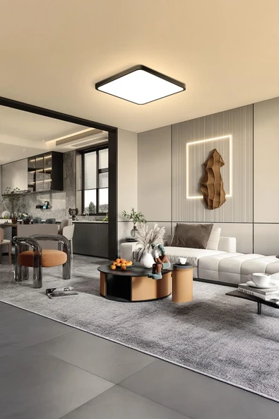 Voxify 30x30 cm Büyük Boy 24W Siyah Kasa Led Panel Avize Armatür Salon Banyo Balkon Tuvalet ve Wc Lambası - Resim 5