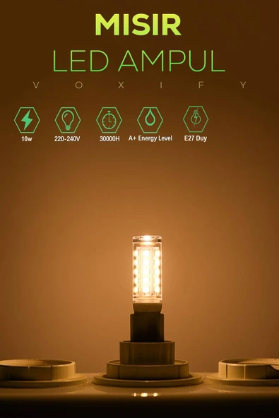 Voxify 3 Adet E27 Staandart Duylu 9 Watt Gün Işığı Mısır Led Ampul Cafe Abajur Aplik Avize Dekoratif Tavan