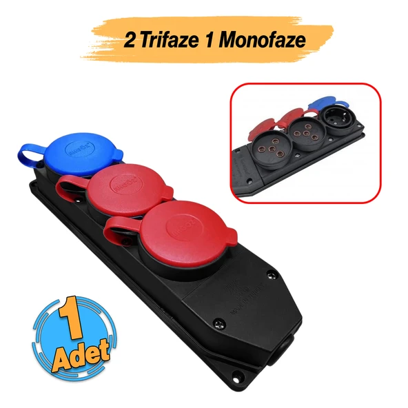1 Monofaze ve 2 Trifaze Kombinli Kapaklı Klemensli Grup Priz 3'lü Çoğaltıcı Kablosuz Kauçuklu