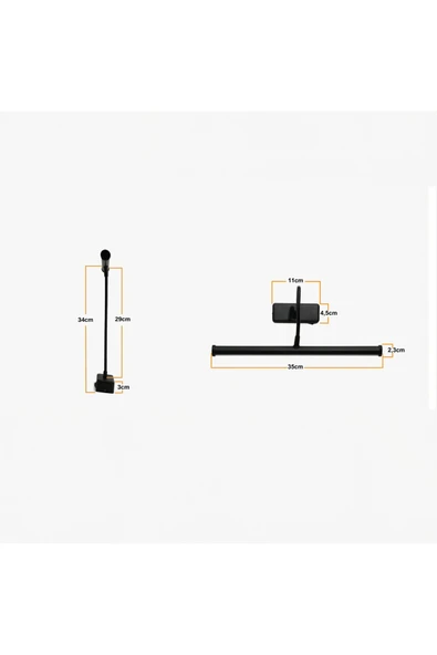 Voxify Modern ve Esnek 360 Derece Dönebilen Başlık ve Mat Siyah Kaplama ile LED Flüt Aplik Beyaz Işık 6500k - 2