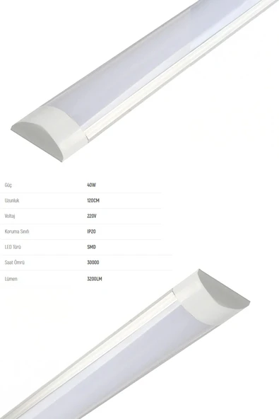 Voxify 40w Yüksek Işık Yatay Led Bant Armatür 120 Cm Ev Ofis Işyeri Garaj Balkon Koridor Mutfak Aydınlatma - 3