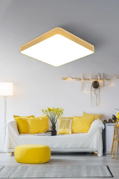 Voxify Büyük Boy Kare Gold 18w Tavan Led Aydınlatma Armatür Salon Avize Aydınlatma Metal Kasa Beyaz Işık ürün görseli