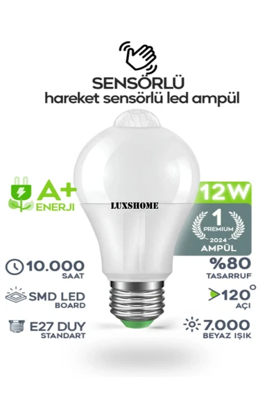 Voxify 10 Watt Radar Sensörlü Led Ampul Gece Gündüz Ve Hareket Sensörlü Lamba Yüksek Lümen 6500K Beyaz Işık