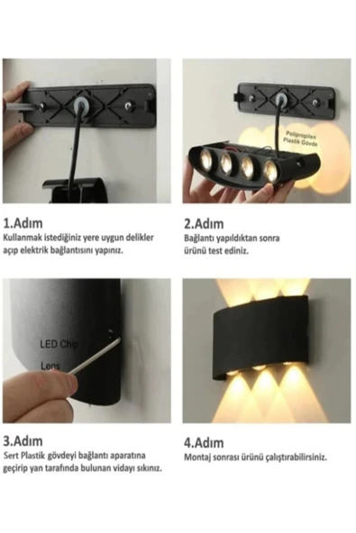 luxshome Kafe Otel Restourant Ev Ofis Yatak Odası Duvar Aydınlatma Dekoratif Çift Yön Aplik 10W 3200K Sarı - Resim 4