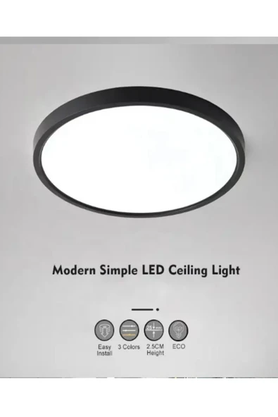 luxshome 24W Büyük Boy Antrasit Renk Kasa Tavana Sıfır Plafonyer Led Armatür Avize Aplik Lambası Beyaz Işık - 2