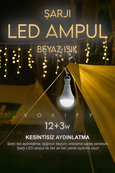 Voxify Şarjlı Ampül Ultra Acil Durum & Kamp Işığı 220v Beyaz E27 Duy Otomatik %80 Tasarruflu 8 (Saat) - 6