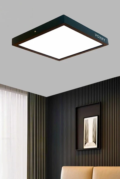 Voxify 20x20 cm Orta Boy 18W Siyah Metal Kasa Led Panel Avize Armatür Salon Banyo Balkon Tuvalet Aydınlatma - Resim 2