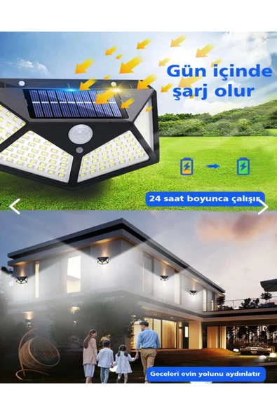 Voxify Modern 100 Ledli Solar Çift Taraflı Aplik Güneş Enerjili Duvar Aydınlatma Lambası Solar Aplik Beyaz - 6