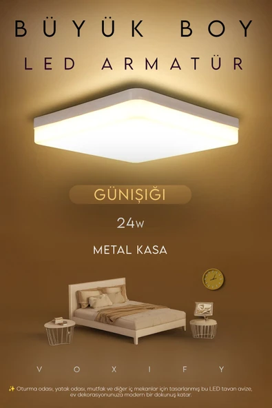 Voxify 24w Kare Tavana Sıfır Led Plofenyer Avize Armatür Banyo Tuvalet Balkon Led Glop Armatürü Gün Işığı