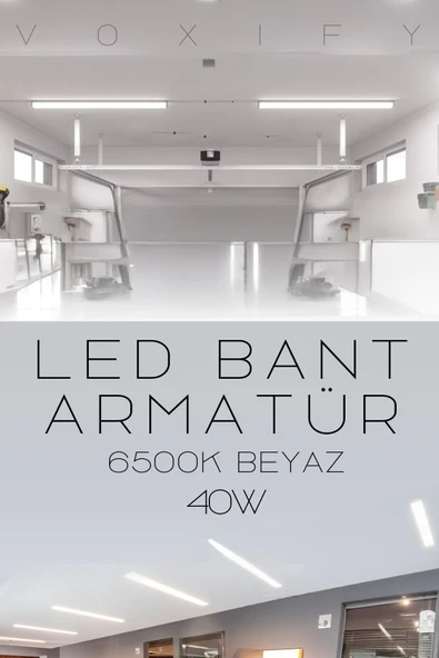 Voxify 120cm Beyaz Işık Yatay Bant Florasan Aydınlatma 40w Led Işık Aydınlatma Ev Ofis Işyeri Depo Garaj