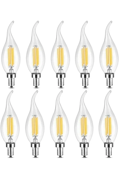 ORBUS Dekoratif Kıvrık Mum 4w Şeffaf Cam Rustik Led Avize Ampülü 10'lu