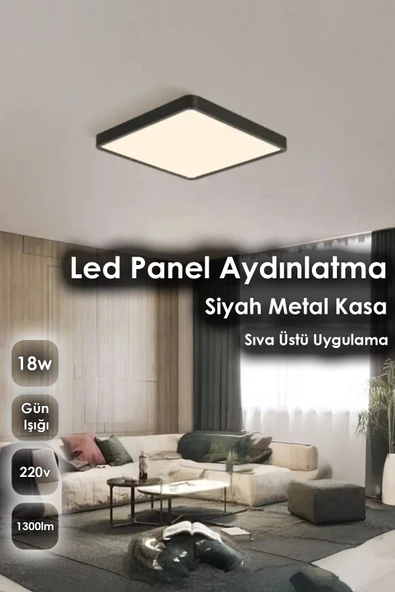 Voxify 20x20 cm Orta Boy 18W Siyah Metal Kasa Led Panel Avize Armatür Salon Banyo Balkon Tuvalet Aydınlatma