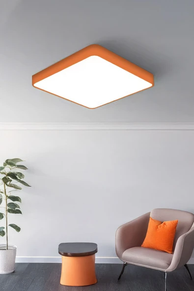 Voxify Büyük Boy Kare Turuncu 18w Tavan Led Aydınlatma Armatür Salon Avize Aydınlatma Metal Kasa Beyaz Işık