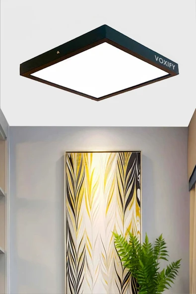 Voxify 20x20 cm Orta Boy 18W Siyah Metal Kasa Led Panel Avize Armatür Salon Banyo Balkon Tuvalet Aydınlatma - Resim 4
