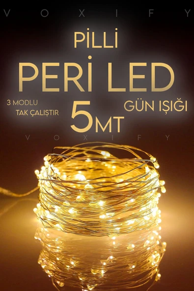 Voxify 5 Metre Pilli Peri Led Dekor Işık Gün Işığı Yılbaşı Çam Ağacı Ev Süsleme Dekoratif Lamba Gün Işığı