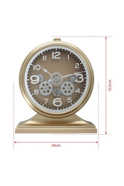 Efe Mark Premium Serisi Modern Kadranlı Döner Çarklı 32x28 CM Ev ve Ofis Masa ve Duvar Saati Rakamlı Simli Gold - Resim 5