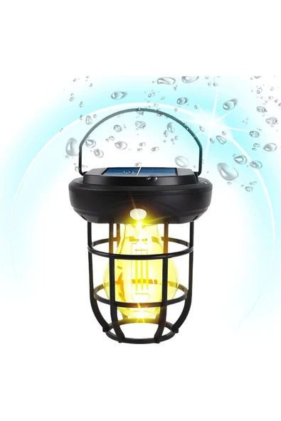 Voxify Solar Güneş Enerji Şarjlı Rustik Dekoratif Kamp Autdoor Fener Lambası Aydınlatma Sarı Işık Ambiyans - 2