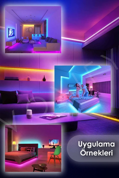 Voxify Yatak Odası Aydınlatma 5 Metre Animasyonlu Kumandalı Rgb Şerit Işık Aydınlatma Parti Led - 4