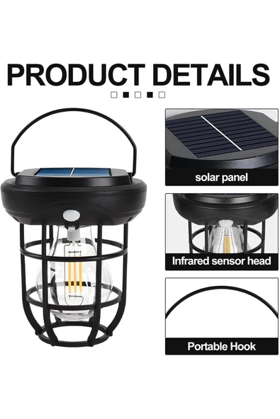 Voxify Solar Güneş Enerji Şarjlı Rustik Dekoratif Kamp Autdoor Fener Lambası Aydınlatma Sarı Işık Ambiyans