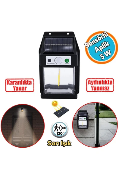 Voxify 5w Hareket Sensörlü Güneş Enerji Şarjlı Dış Mekan Led Aplik Aydınlatma Duvar Balkon Veranda Lambası