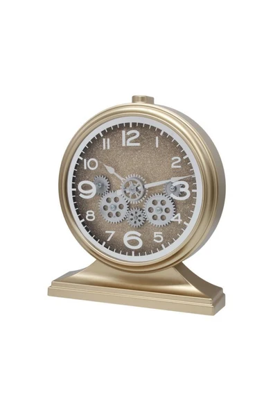 Efe Mark Premium Serisi Modern Kadranlı Döner Çarklı 32x28 CM Ev ve Ofis Masa ve Duvar Saati Rakamlı Simli Gold - Resim 2